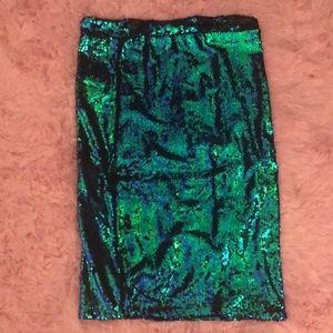Green/blue stretch sequin skirt